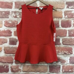 Bisou Bisou Tank Top Women's XL Red Chic Ribbed Ruffle Casual Career Shirt